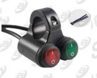 SWITCH DUAL INTERRUPTOR C/ ABRAZADERA NEGRO,LUZ ROJA /VERDE 12 V