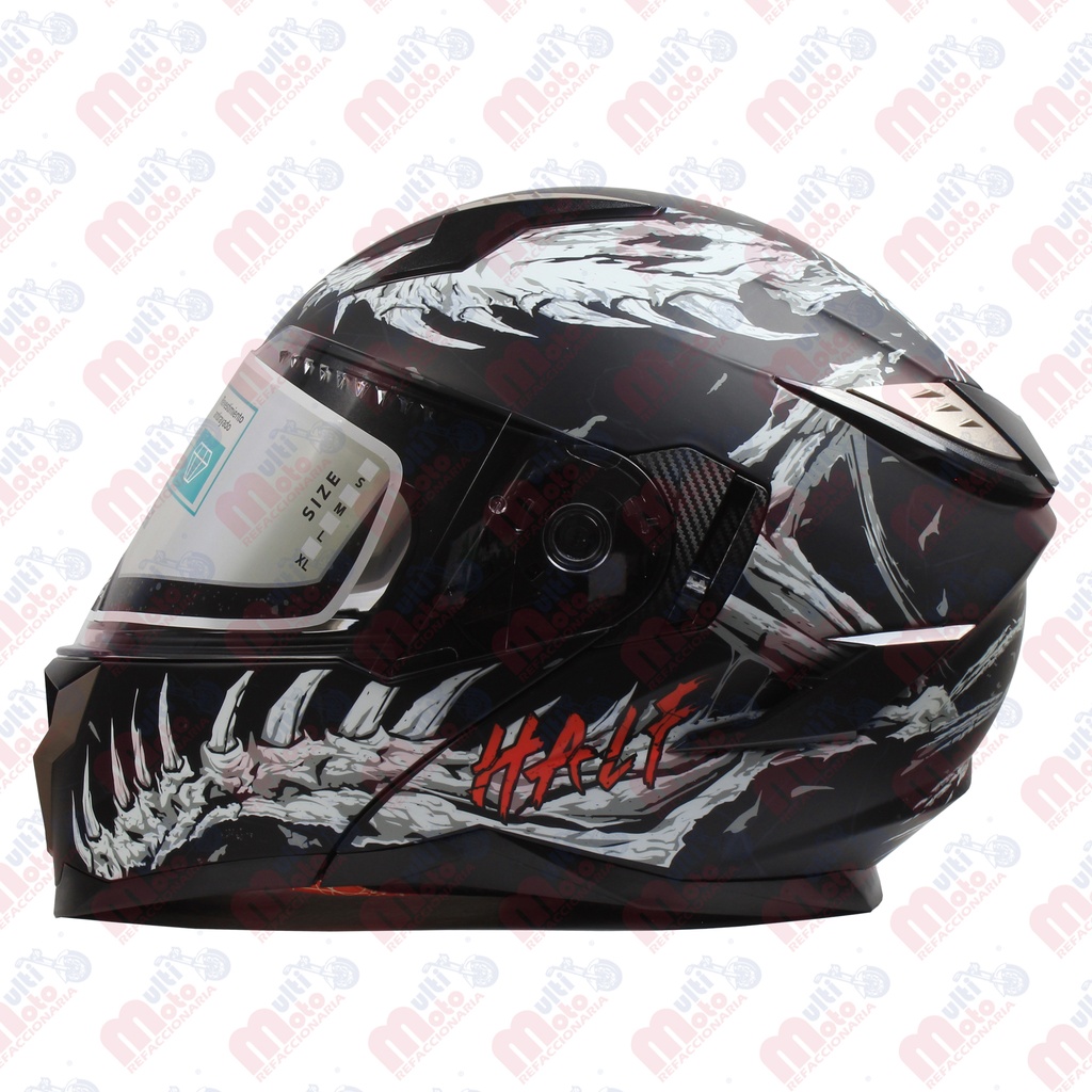 CASCO ABATIBLE HALF DOBLE VISOR LENTE ESPEJO FOSIL BLANCO/NEGRO MATE TALLA EG